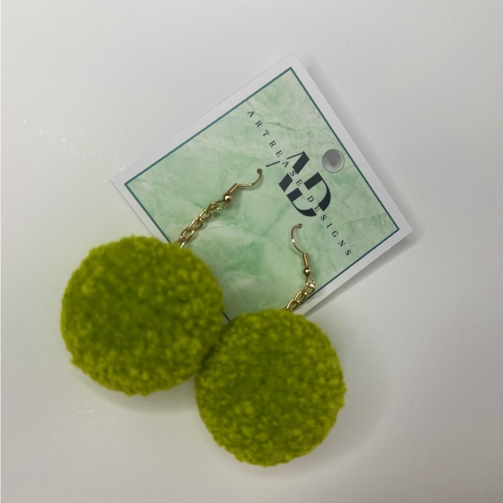 Light Green Pom Pom Earrings